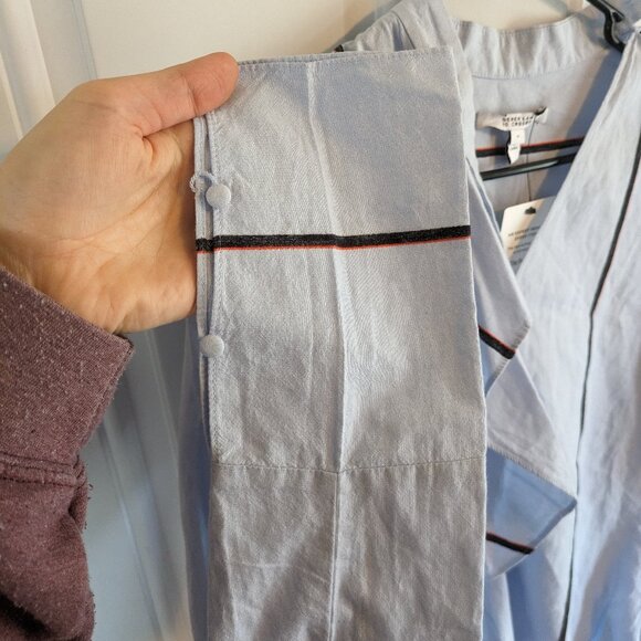 Derek Lam 10 Crosby Light Blue Striped Blouse Asymmetric Keyhole Ruffle Size 4 - Picture 4 of 11